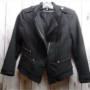 White House Black Market Womens Black Zipper Detail Moto Jacket Size 00